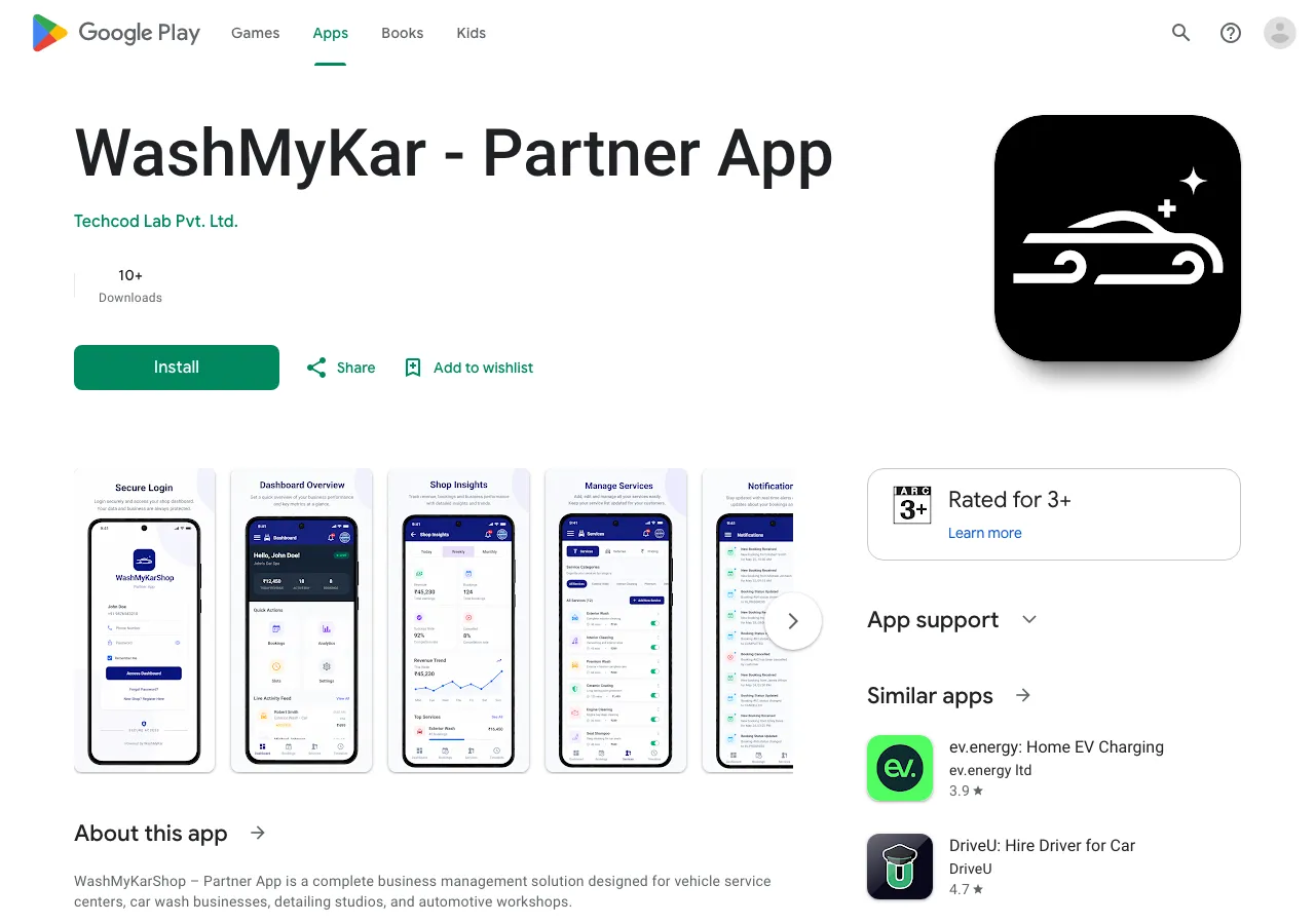 Washmykar Partner app